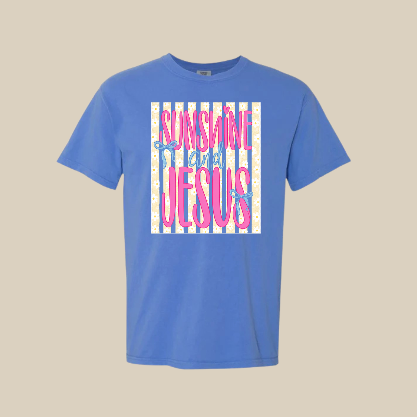 Sunnshine & Jesus Tee - flo blue
