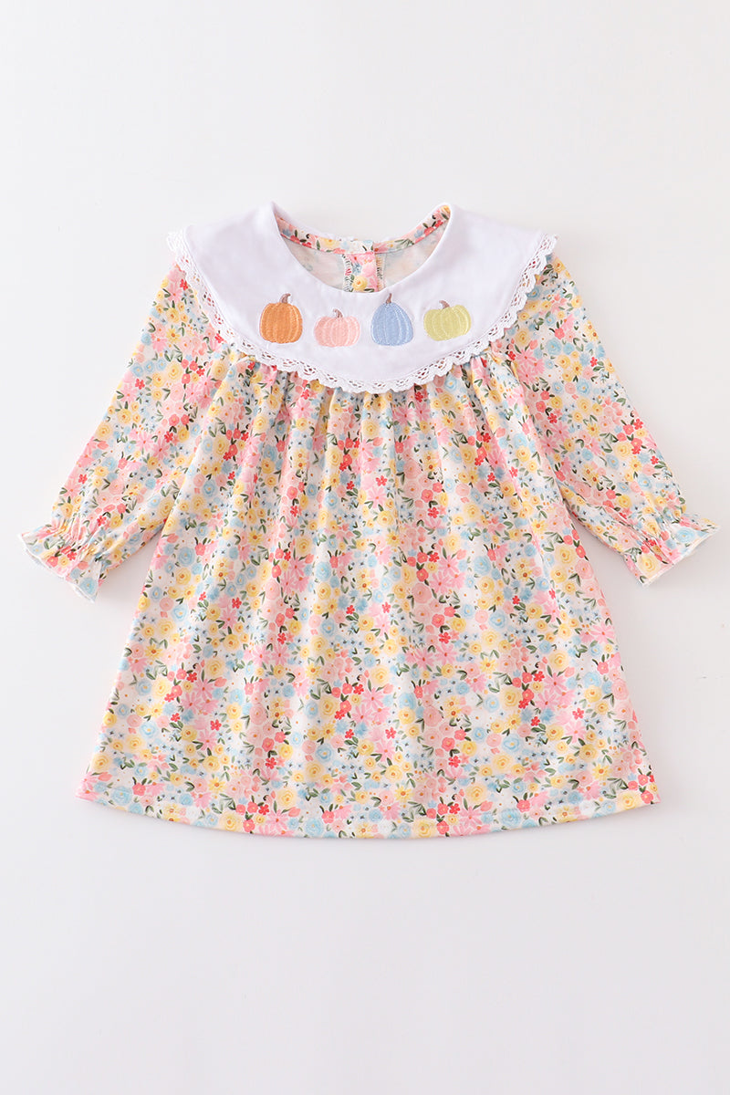Girls Embroidered Floral Pumpkin Dress