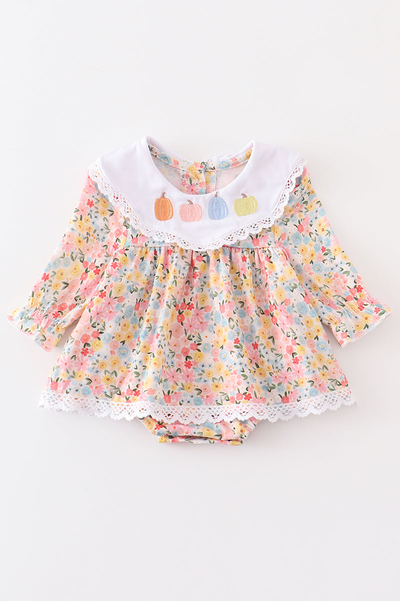 Girls Embroidered Floral Pumpkin Bubble