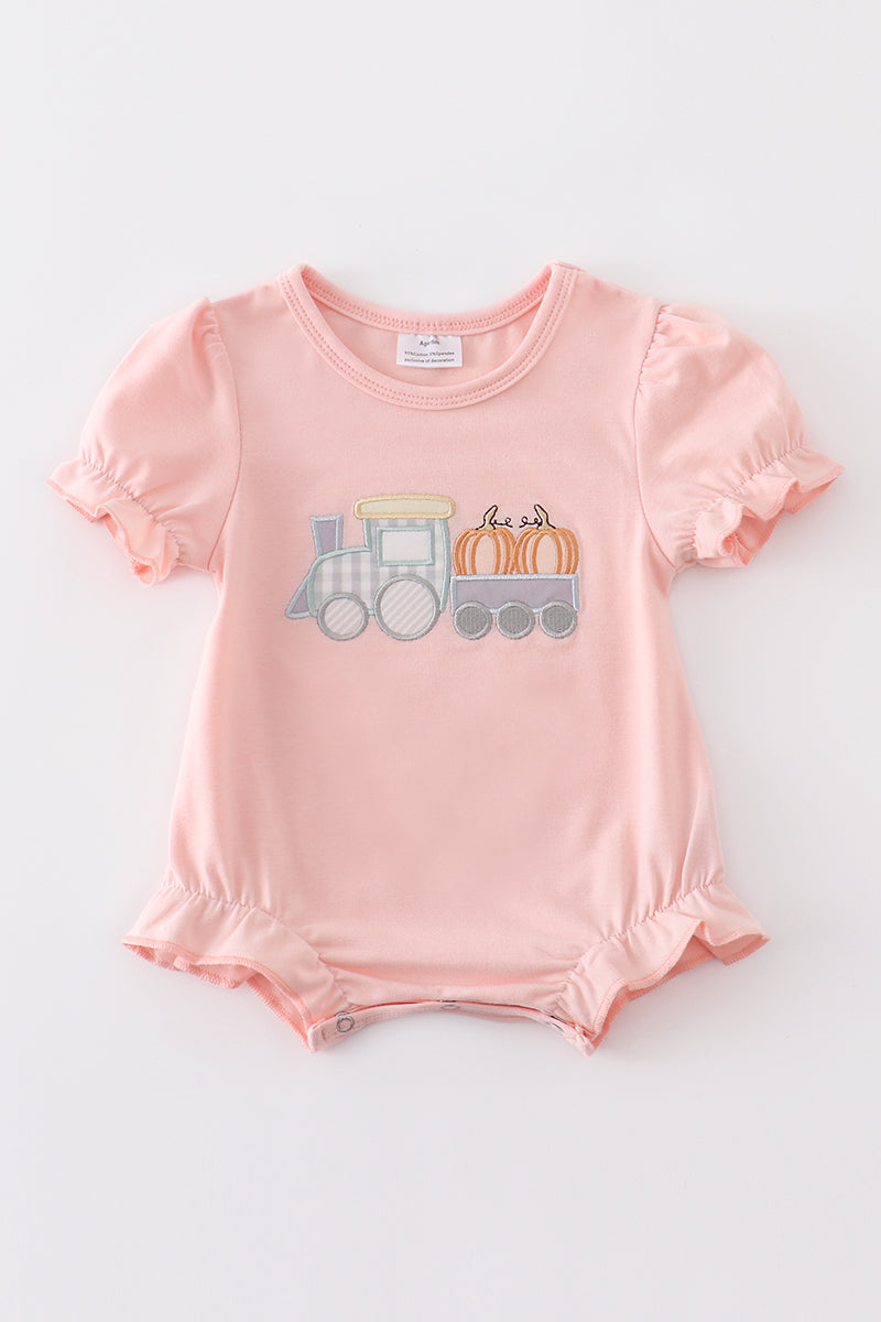 Girls Pink Train Pumpkin Appliqué Bubble
