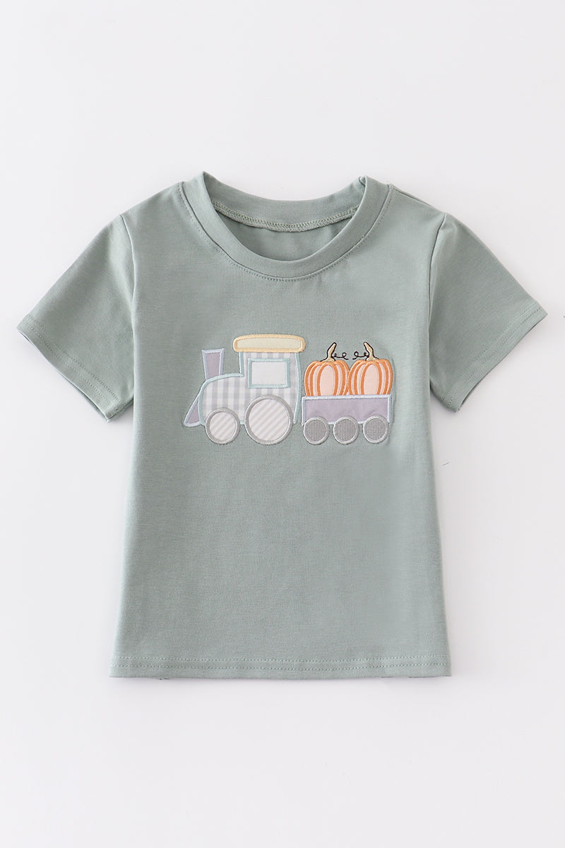 Boys Green Train Pumpkin Appliqué Top
