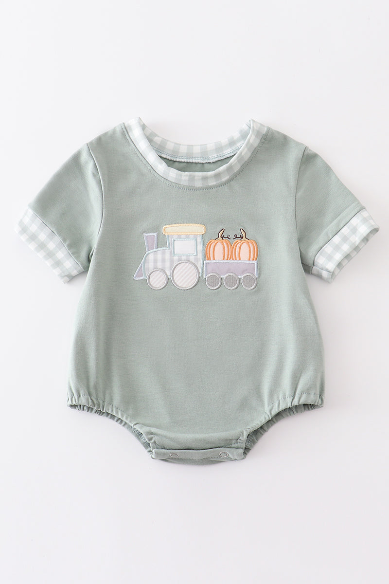 Boys Green Train Pumpkin Appliqué Bubble