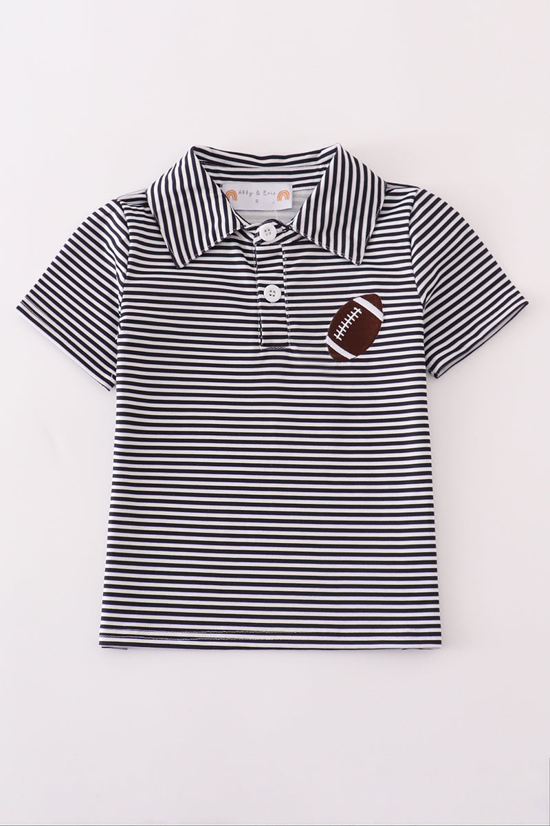 Boys Navy Striped Embroidered Football Polo