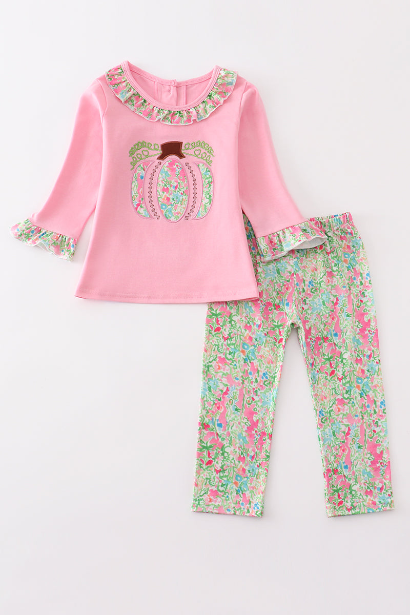 Girls Pink Pumpkin Appliqué Pants Set