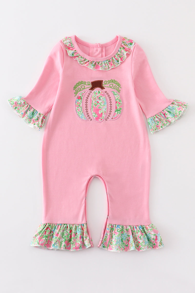 Girls Pink Pumpkin Appliqué Romper