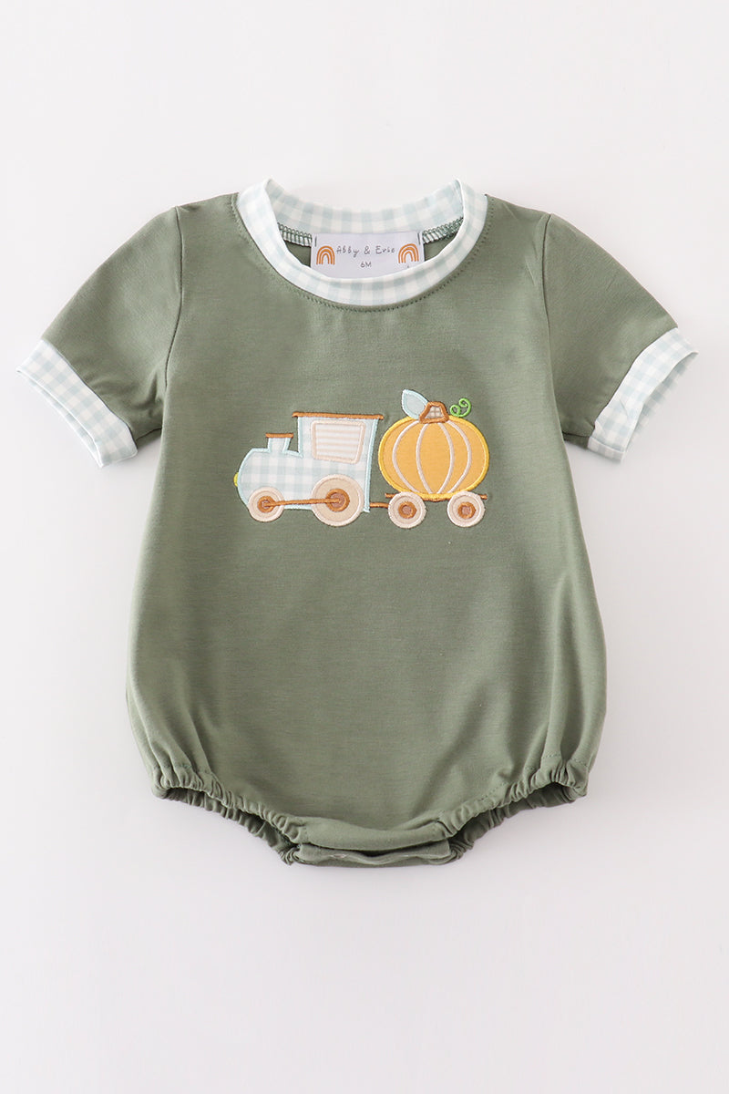 Boys Green Train Pumpkin Appliqué Bubble