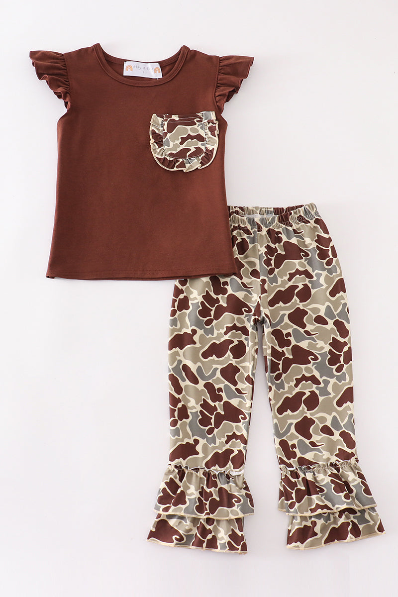 Girls Ruffle Camo Pocket Pants Set
