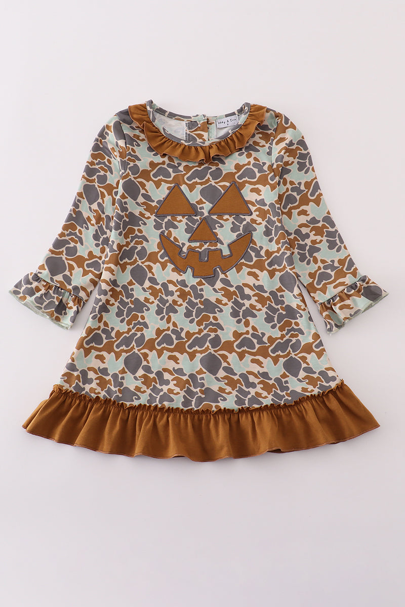 Girls Camo Jack-O-Lantern Appliqué Dress