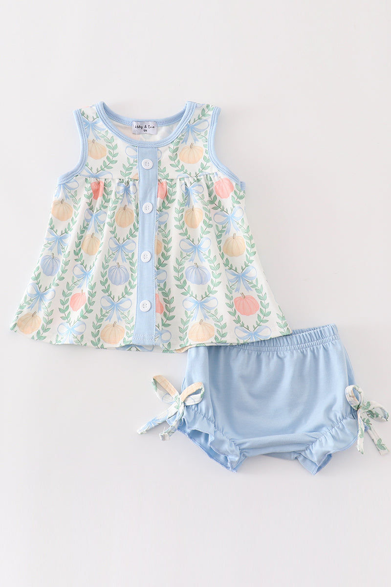 Girls Blue Pumpkin Bloomer Set