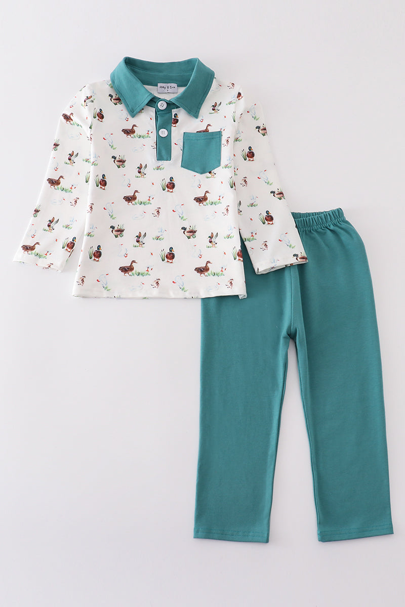 Boys Green Duck Print Pants Set