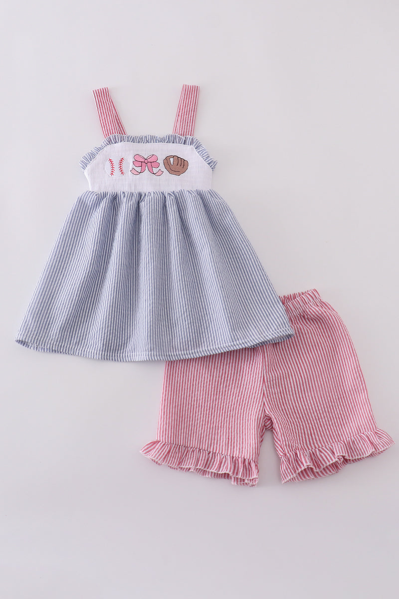 Girls Smocked Baseball Shorts Set