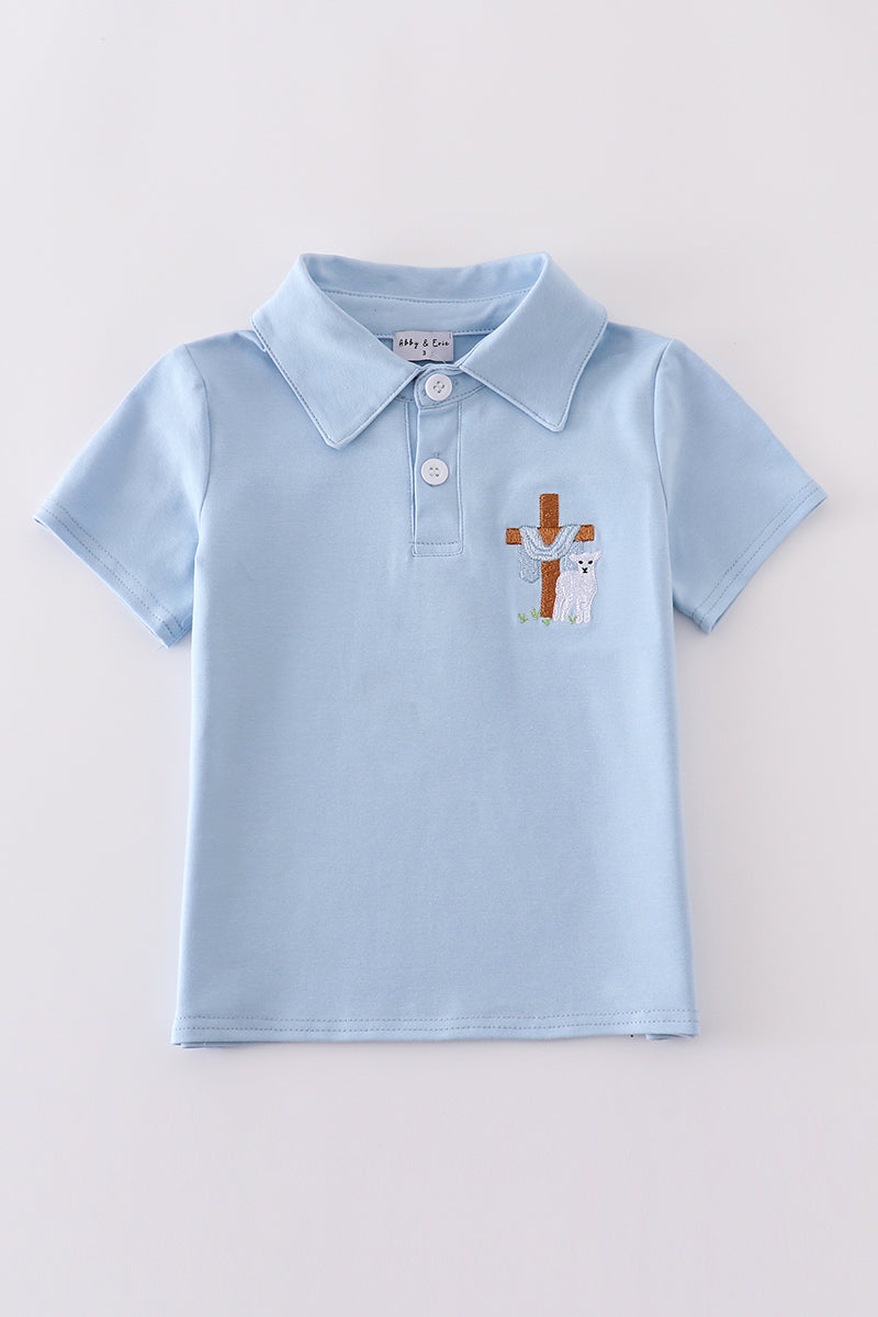 Boys Blue Embroidered Cross Polo
