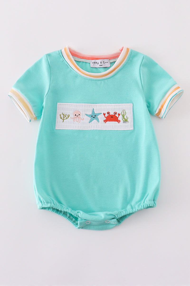 Boys Smocked Embroidered Marine Creatures Bubble