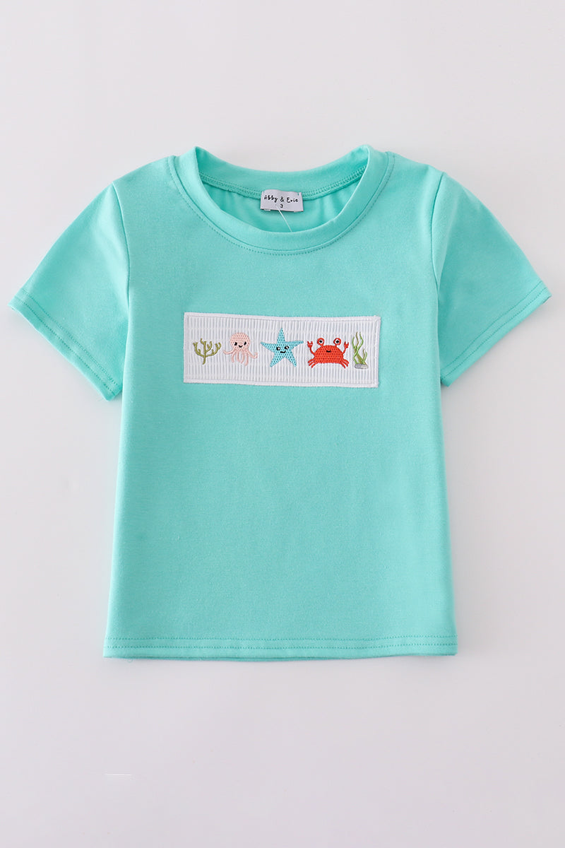 Boys Smocked Embroidered Marine Creatures Top