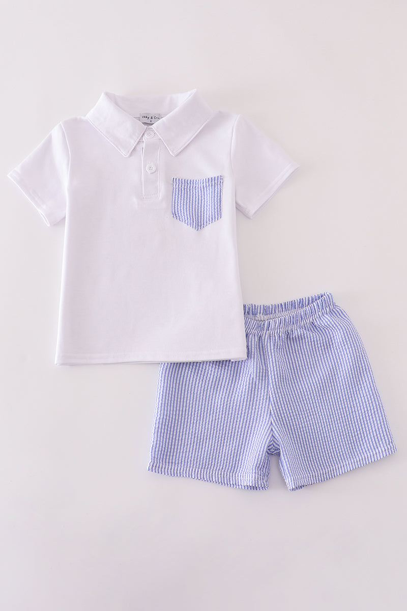 Boys Seersucker Polo Shorts Set
