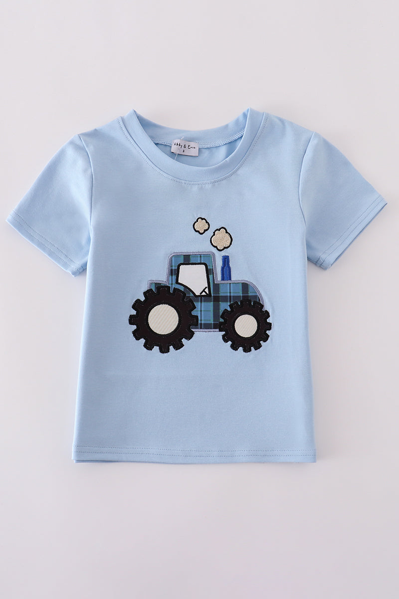 Boys Blue Tractor Appliqué Top