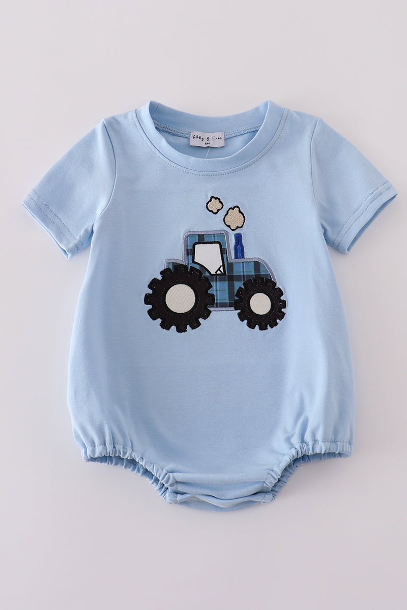 Boys Blue Tractor Appliqué Bubble
