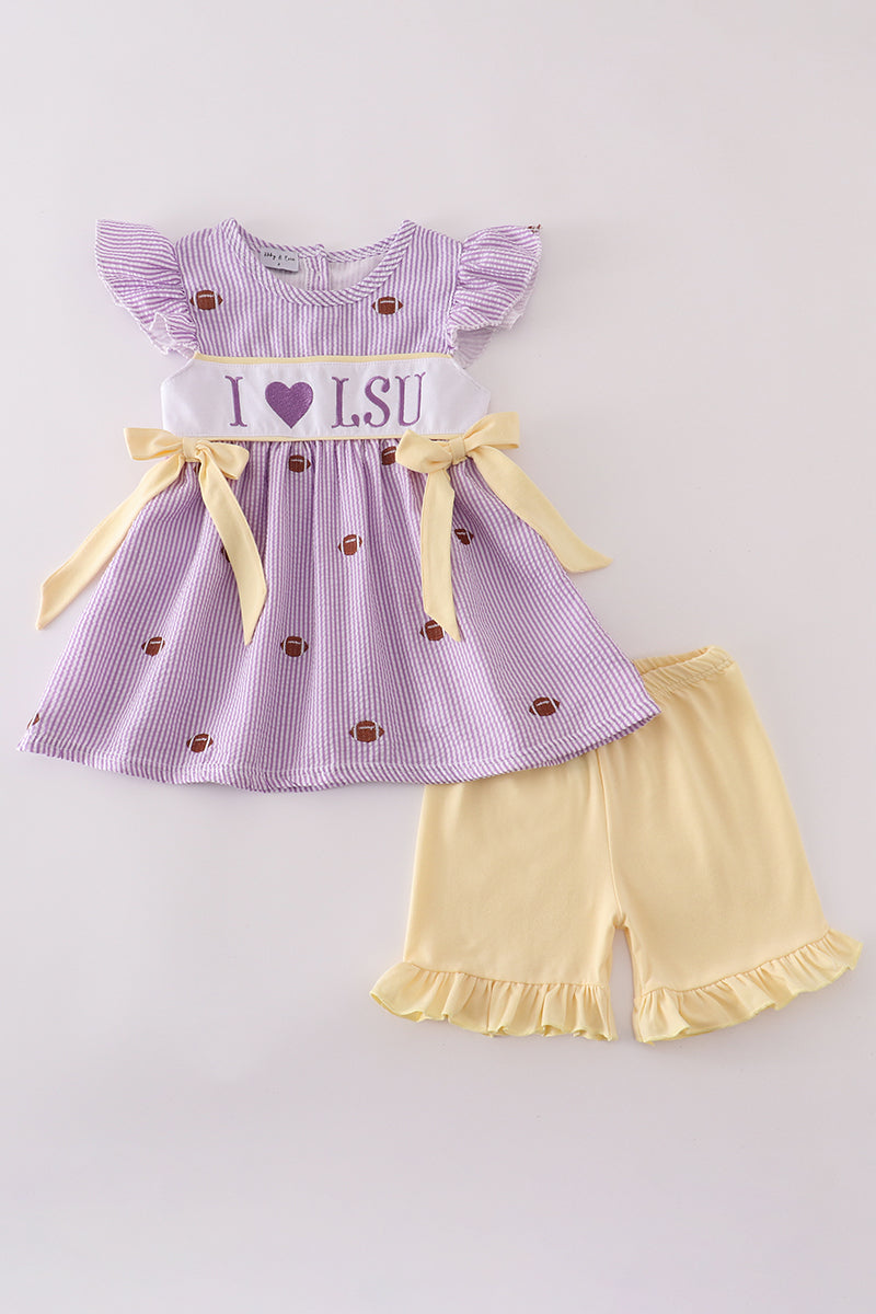 Girls Embroidered Smocked I Love LSU Shorts Set