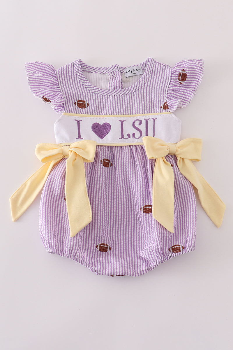 Girls Embroidered Smocked I Love LSU Bubble