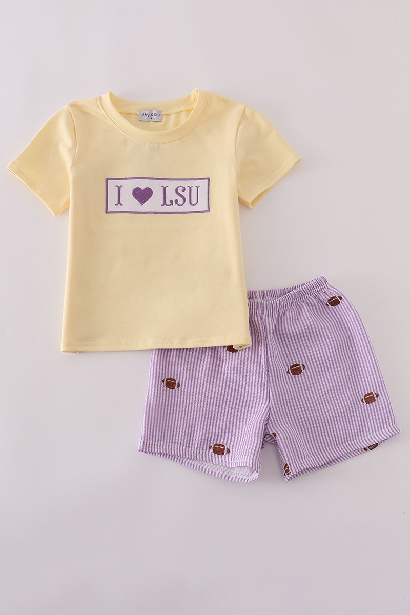 Boys Embroidered Smocked I Love LSU Shorts Set