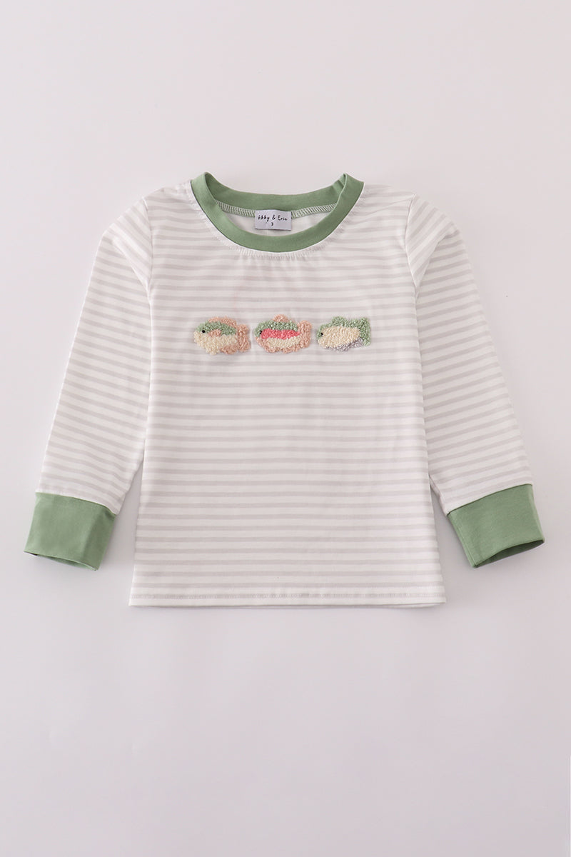 Sage French Knot Fish Long Sleeve Top