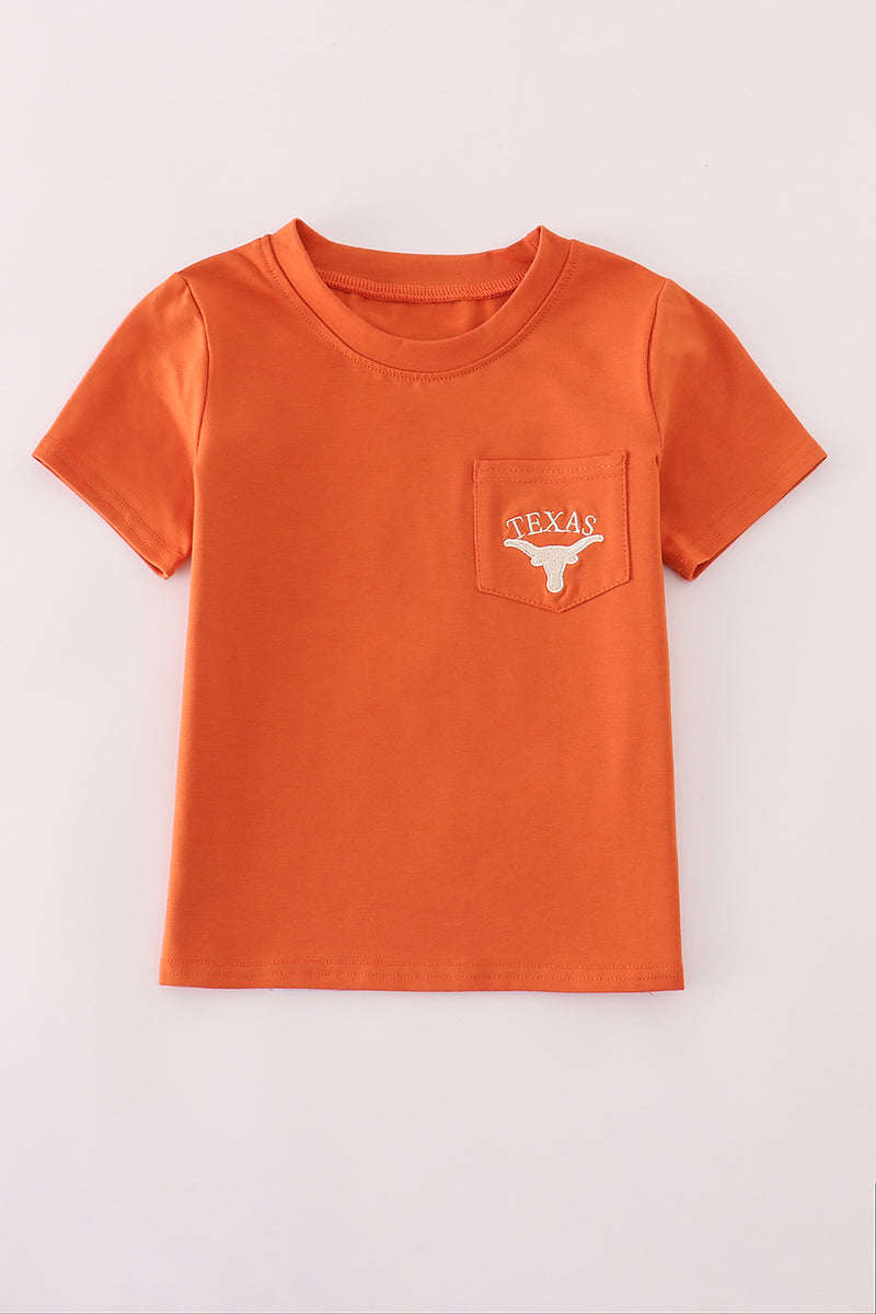 Boys Embroidered Rust Texas Top