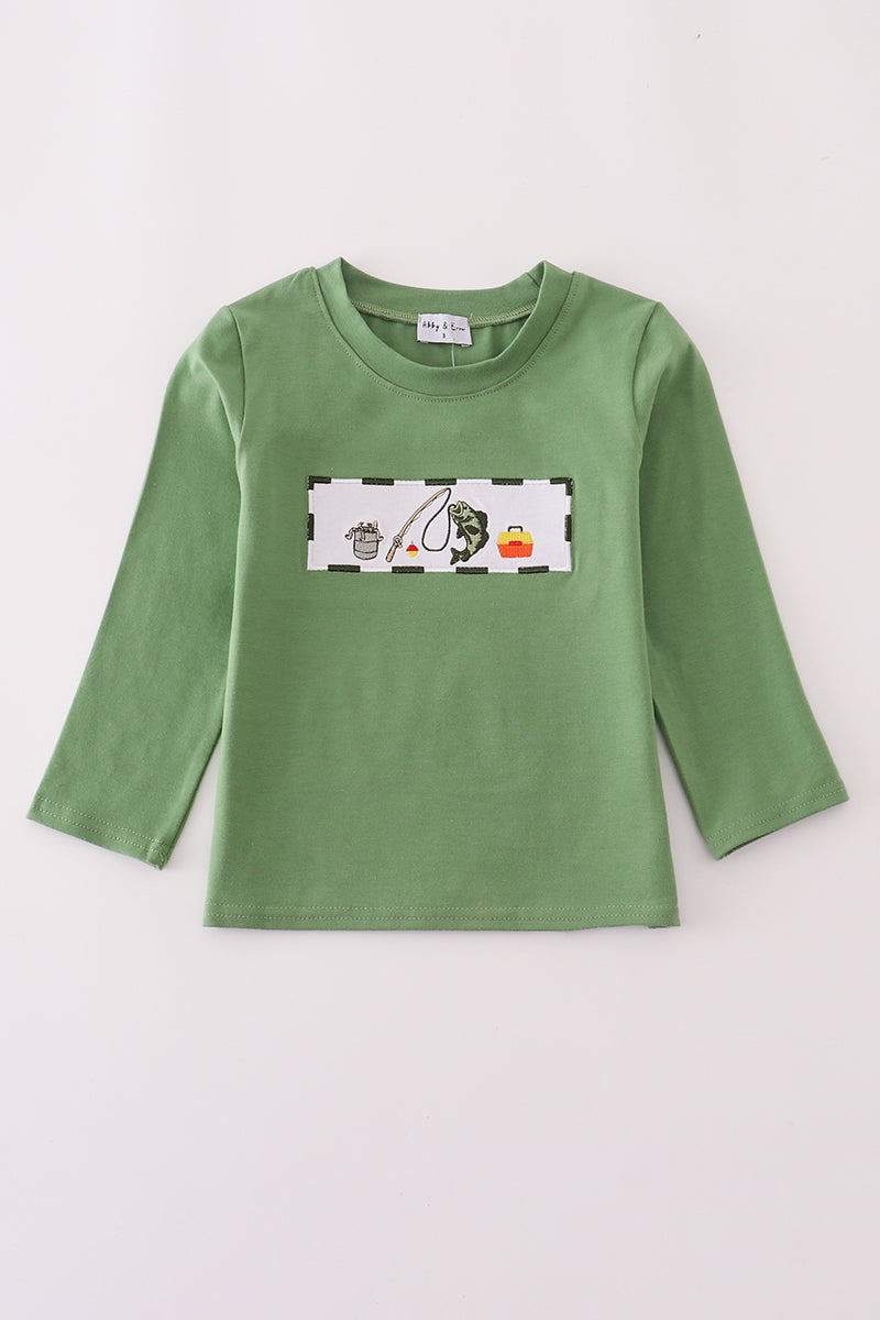 Boys Embroidered Fishing Long Sleeve Top