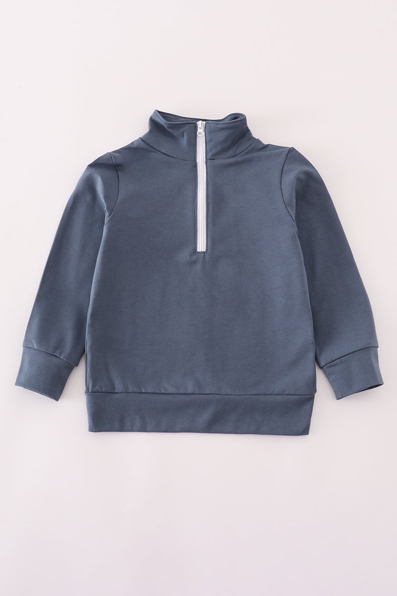 Boys Navy Embroidered Superhero Character Quarter Zip