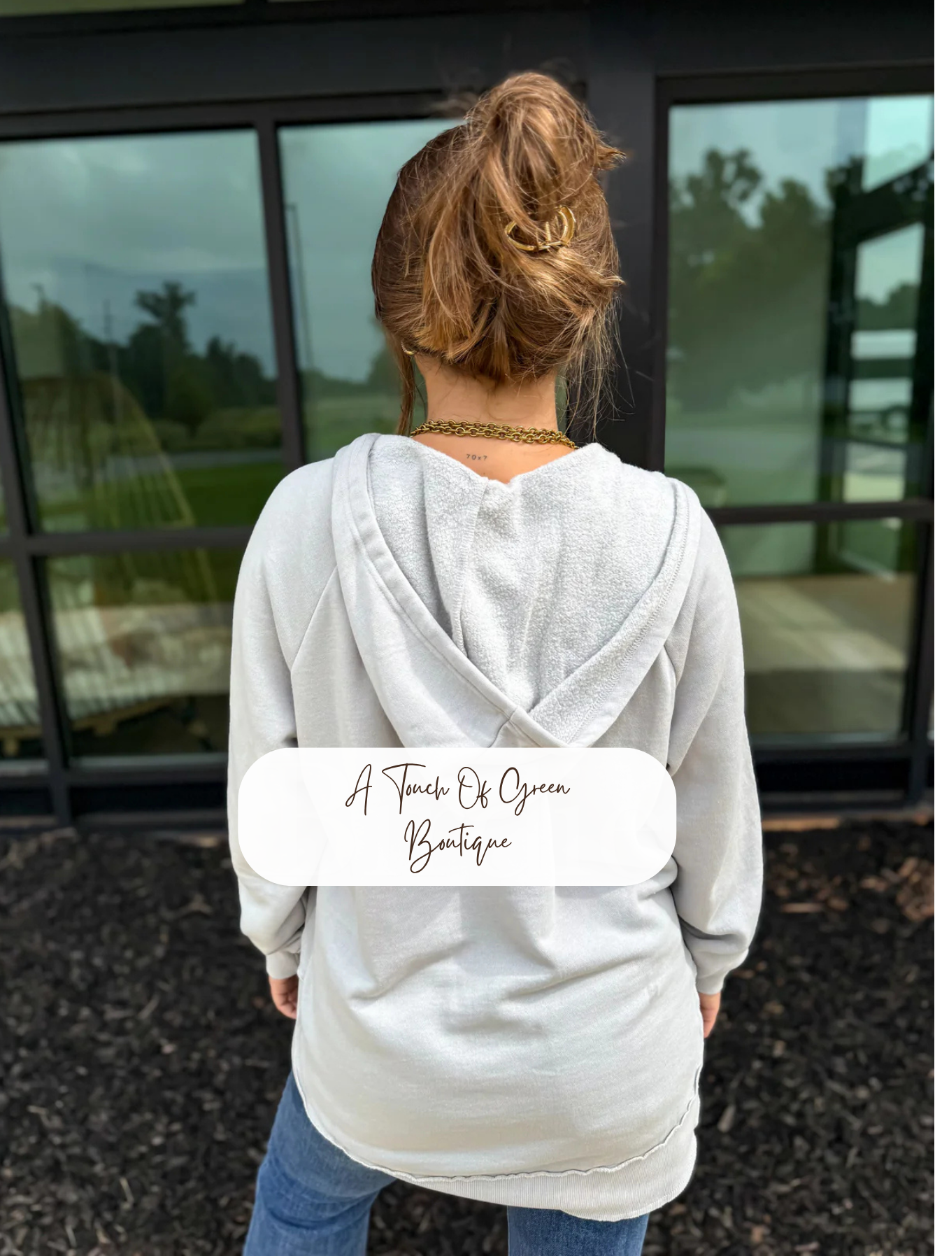 PREORDER Split Neck Rounded Hem Ash Wash Pullover in Light Grey