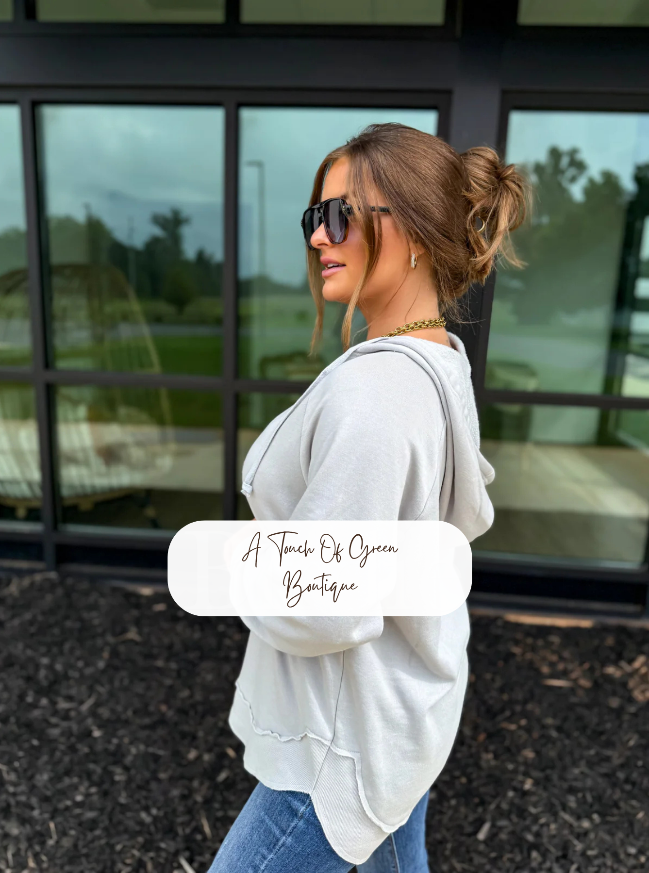 PREORDER Split Neck Rounded Hem Ash Wash Pullover in Light Grey