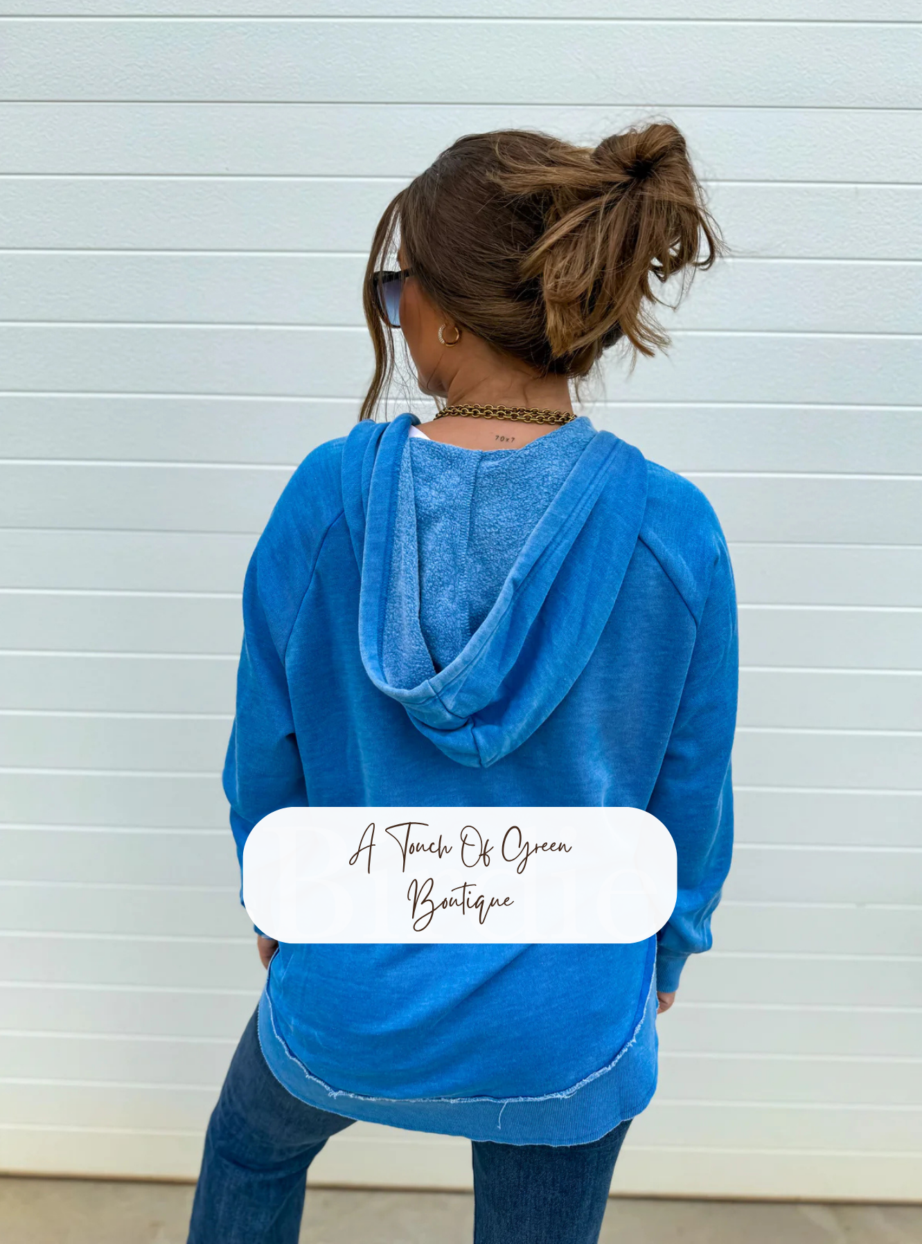 PREORDER Split Neck Rounded Hem Ash Wash Pullover in Sonic Blue