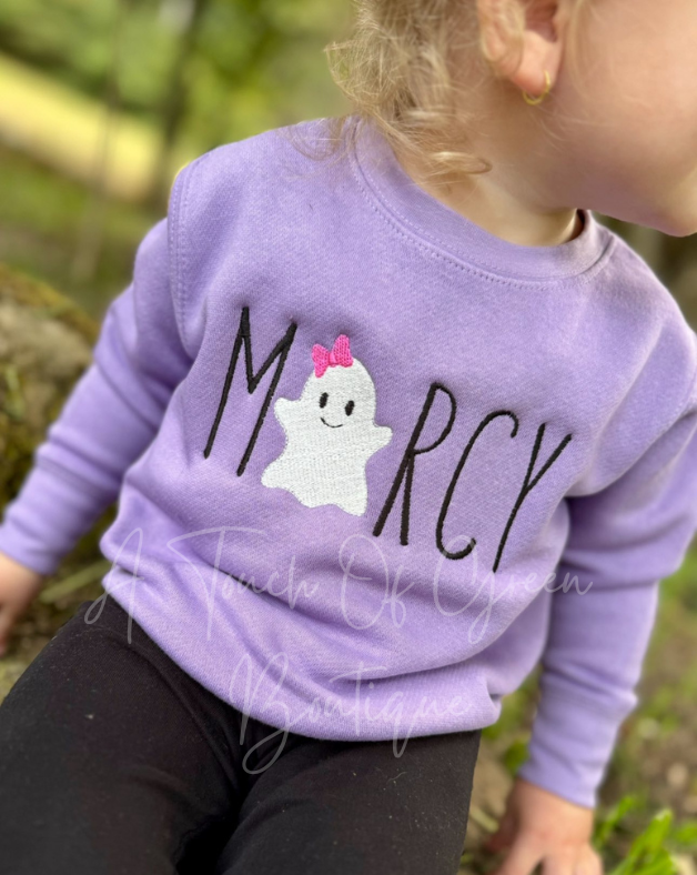 Embroidered Name Ghost Tee/Sweatshirt