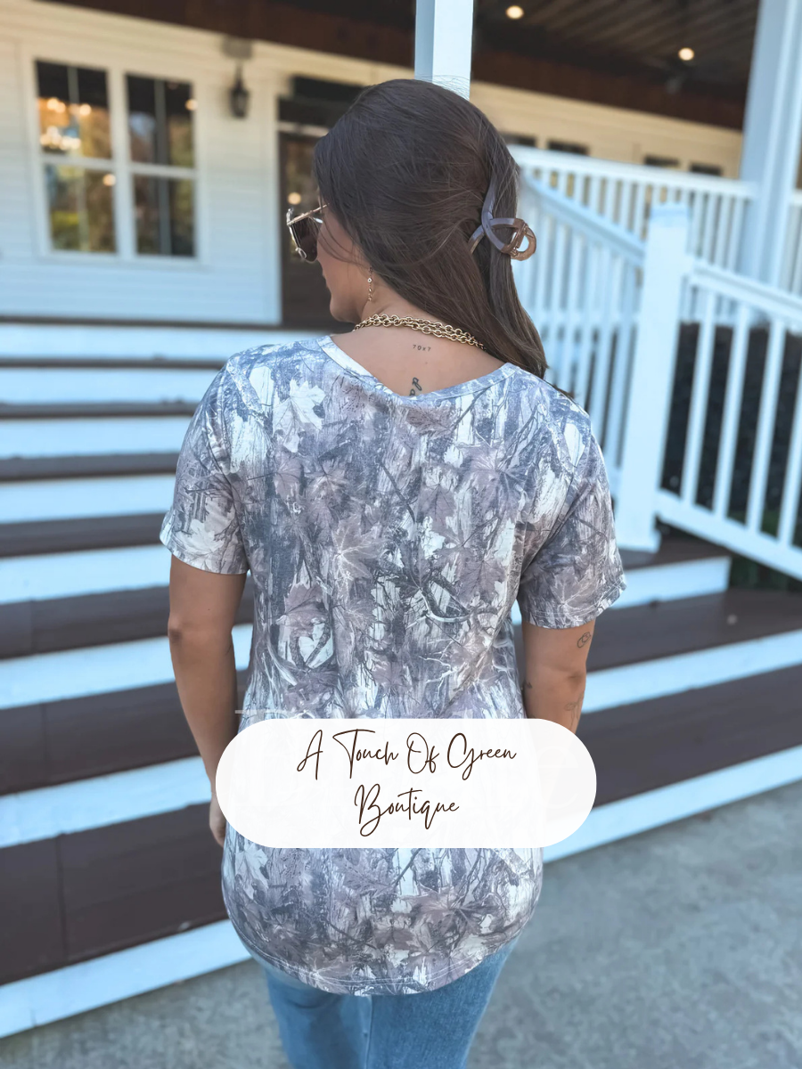 PREORDER Soft Style V Neck Pocket Tee in Dark Camo