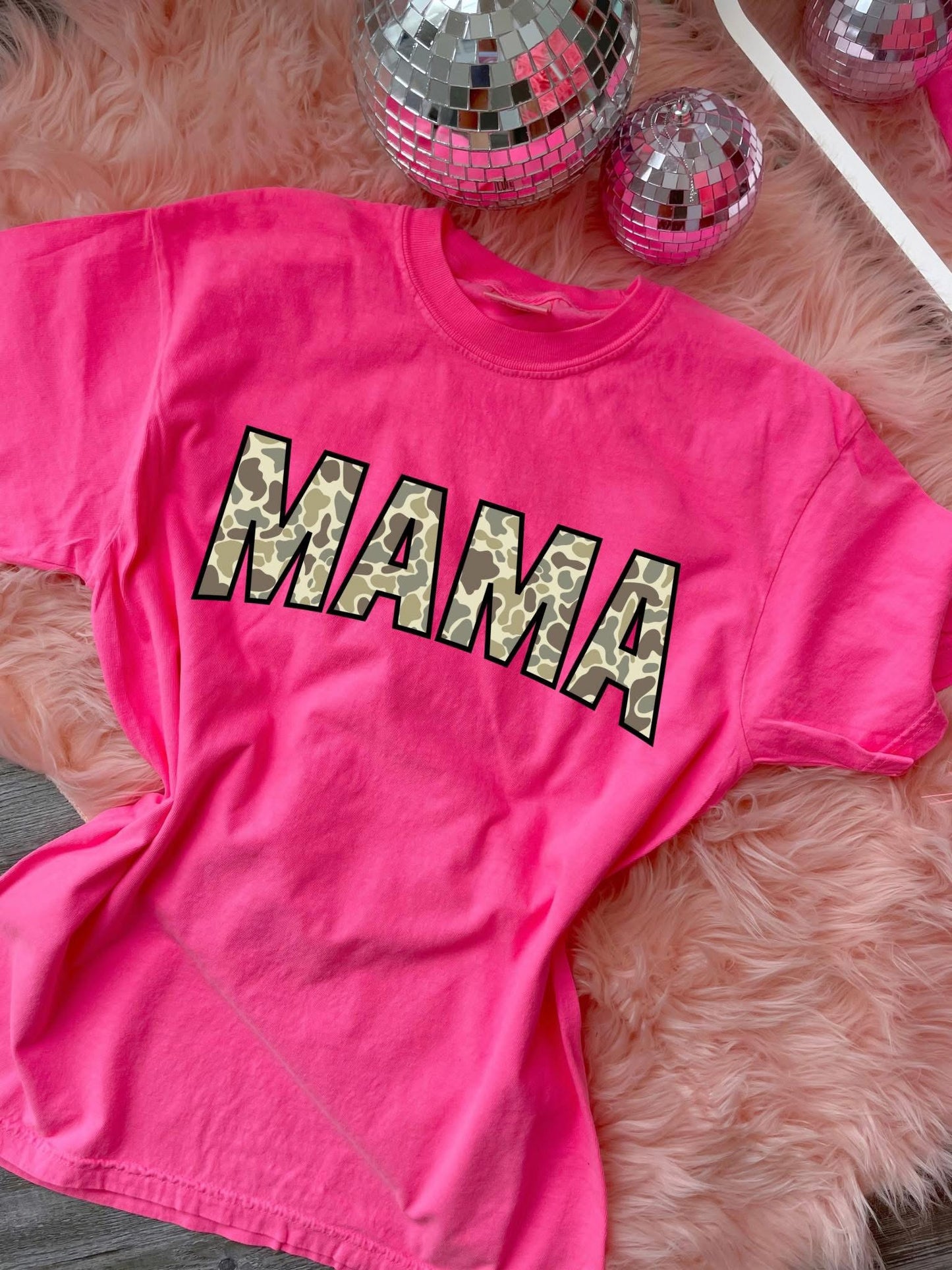 Camo Mama Comfort Colors Graphic Tee-Pink