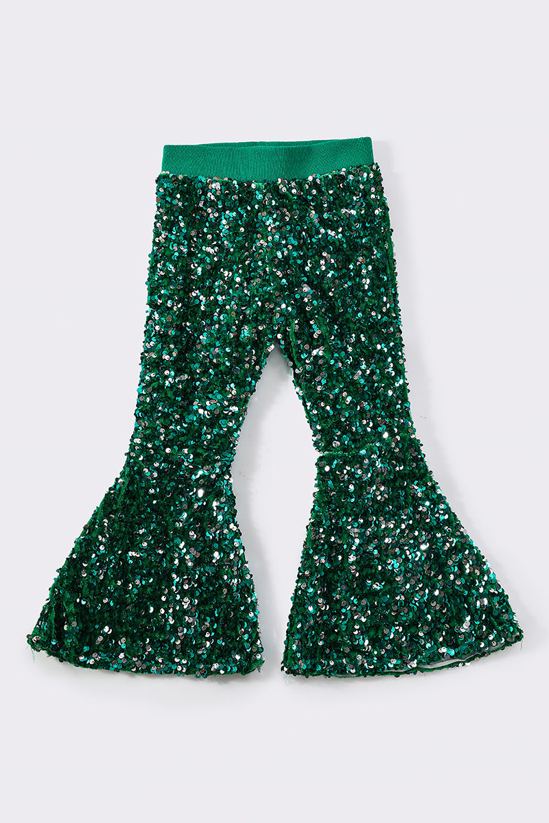 Girls Green Sequin Bell Bottoms