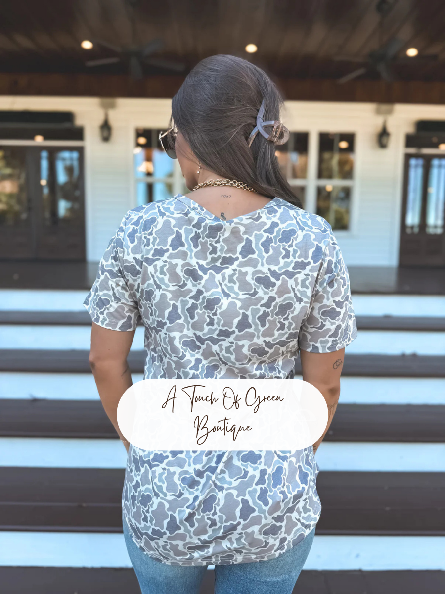 PREORDER Soft Style V Neck Pocket Tee in Duck Camo