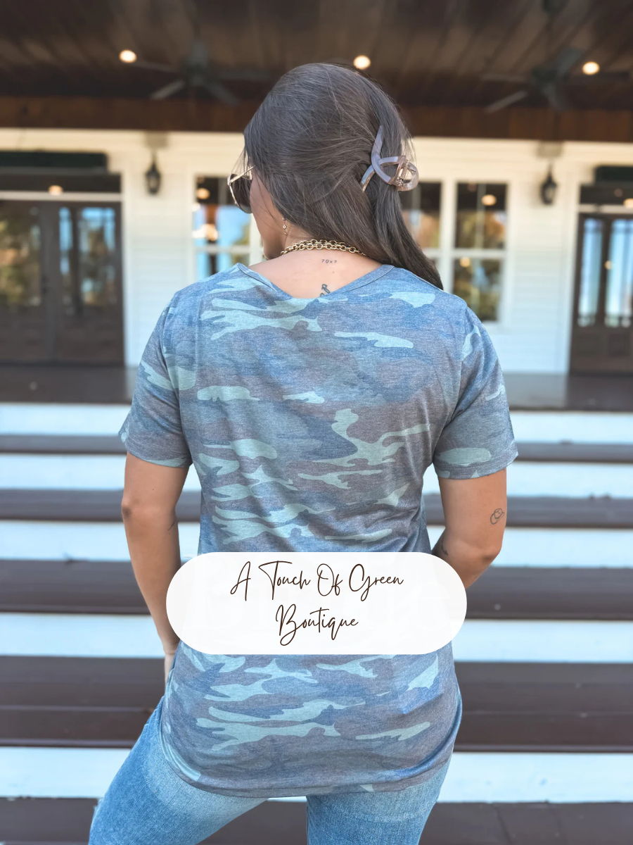 PREORDER Soft Style V Neck Pocket Tee in Army Camo