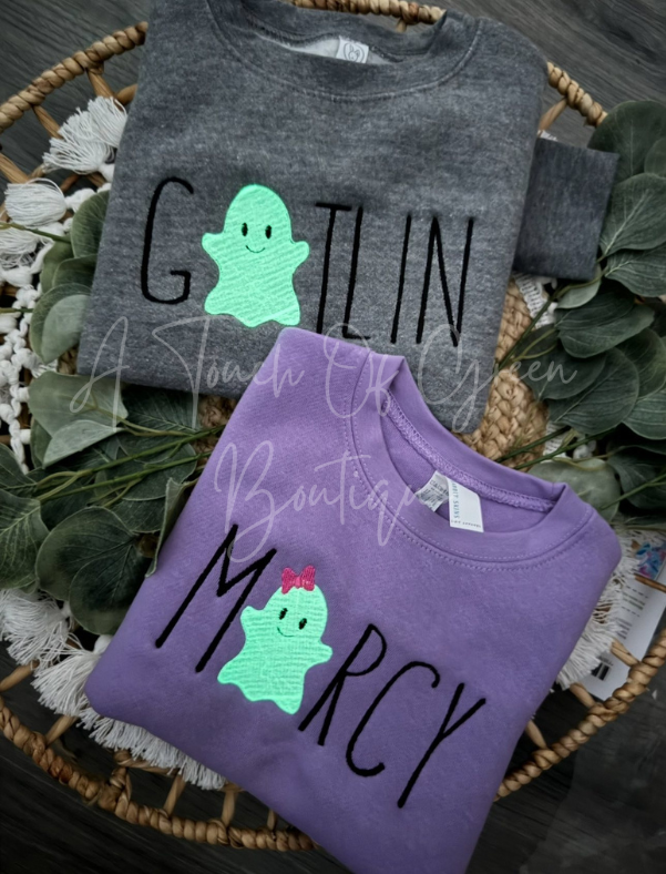 Embroidered Name Ghost Tee/Sweatshirt