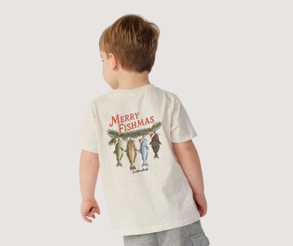 Boys Merry Fishmas Catfish Christmas Tee