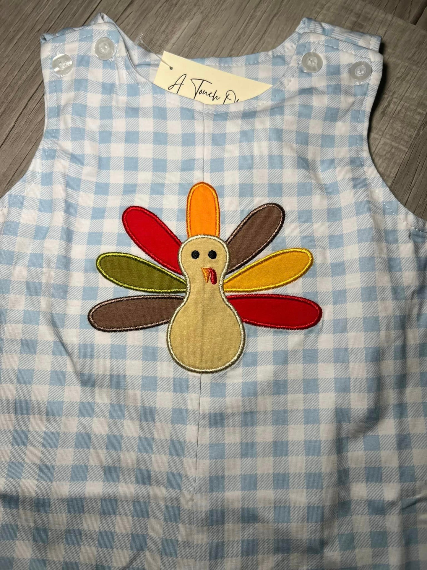 Boys Embroidered Gingham Turkey Longall