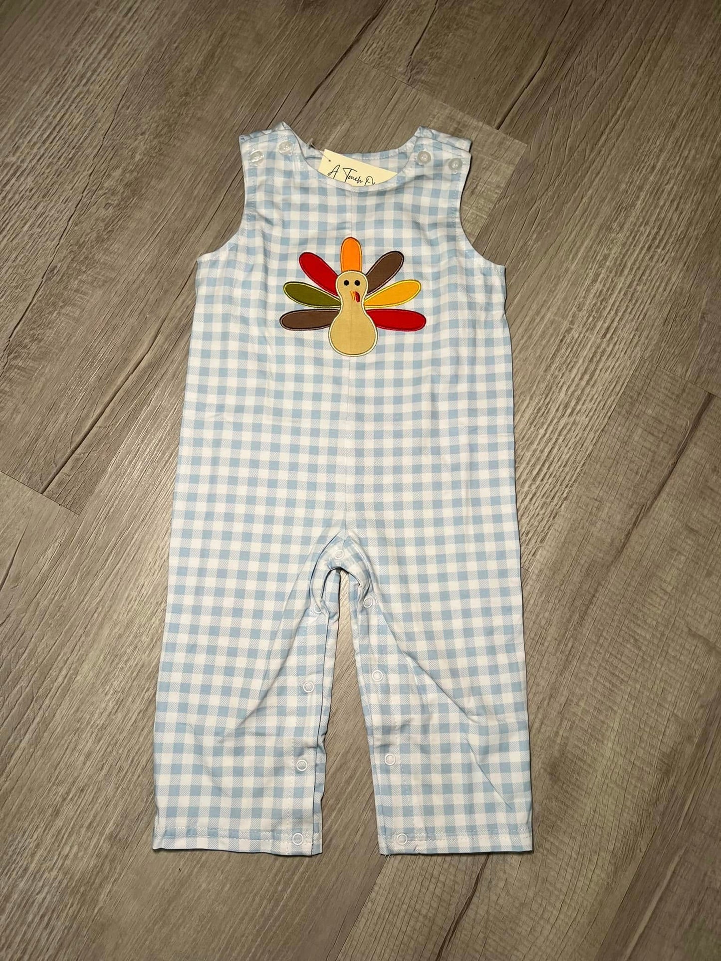 Boys Embroidered Gingham Turkey Longall