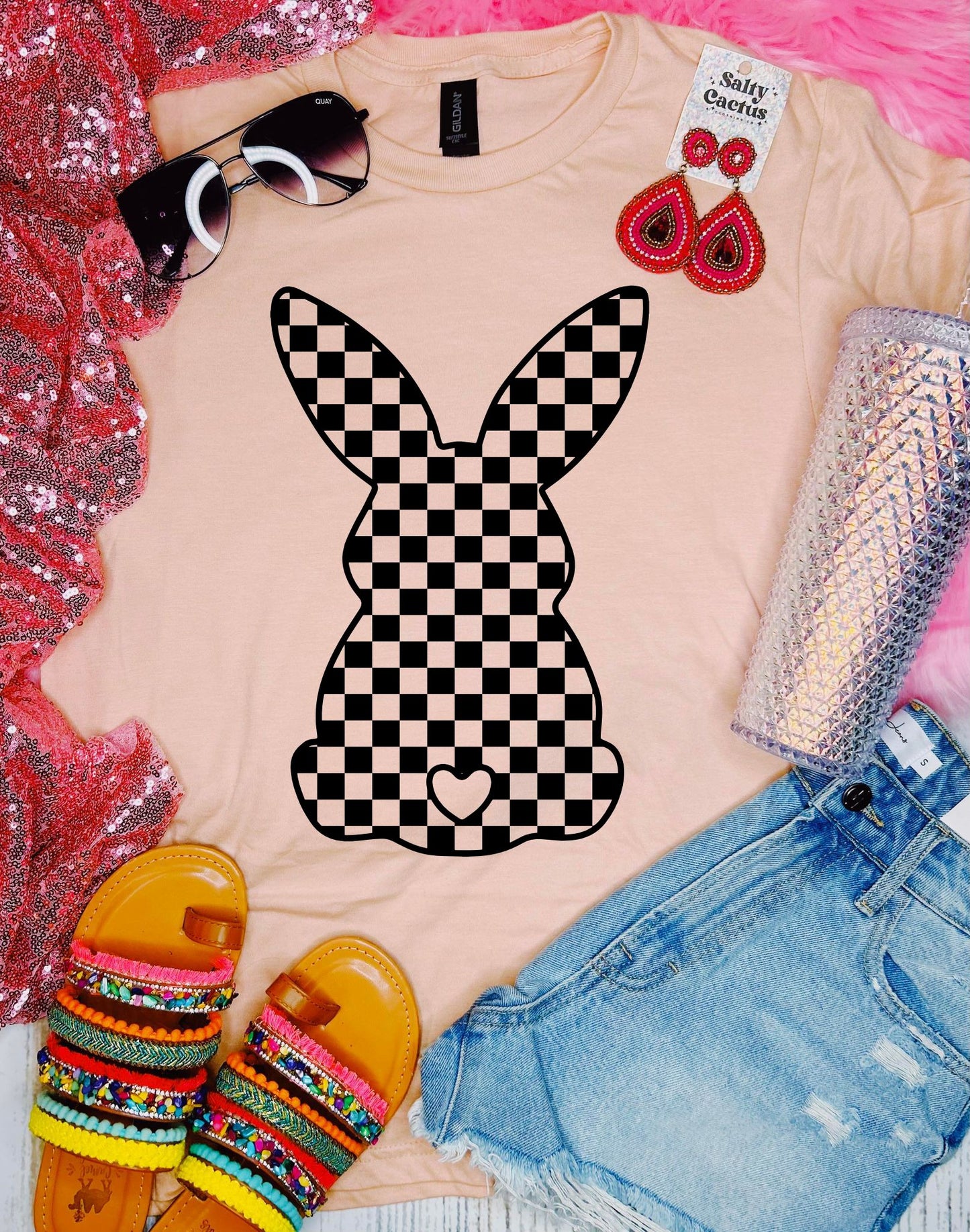 Checkered Easter Bunny Tee
