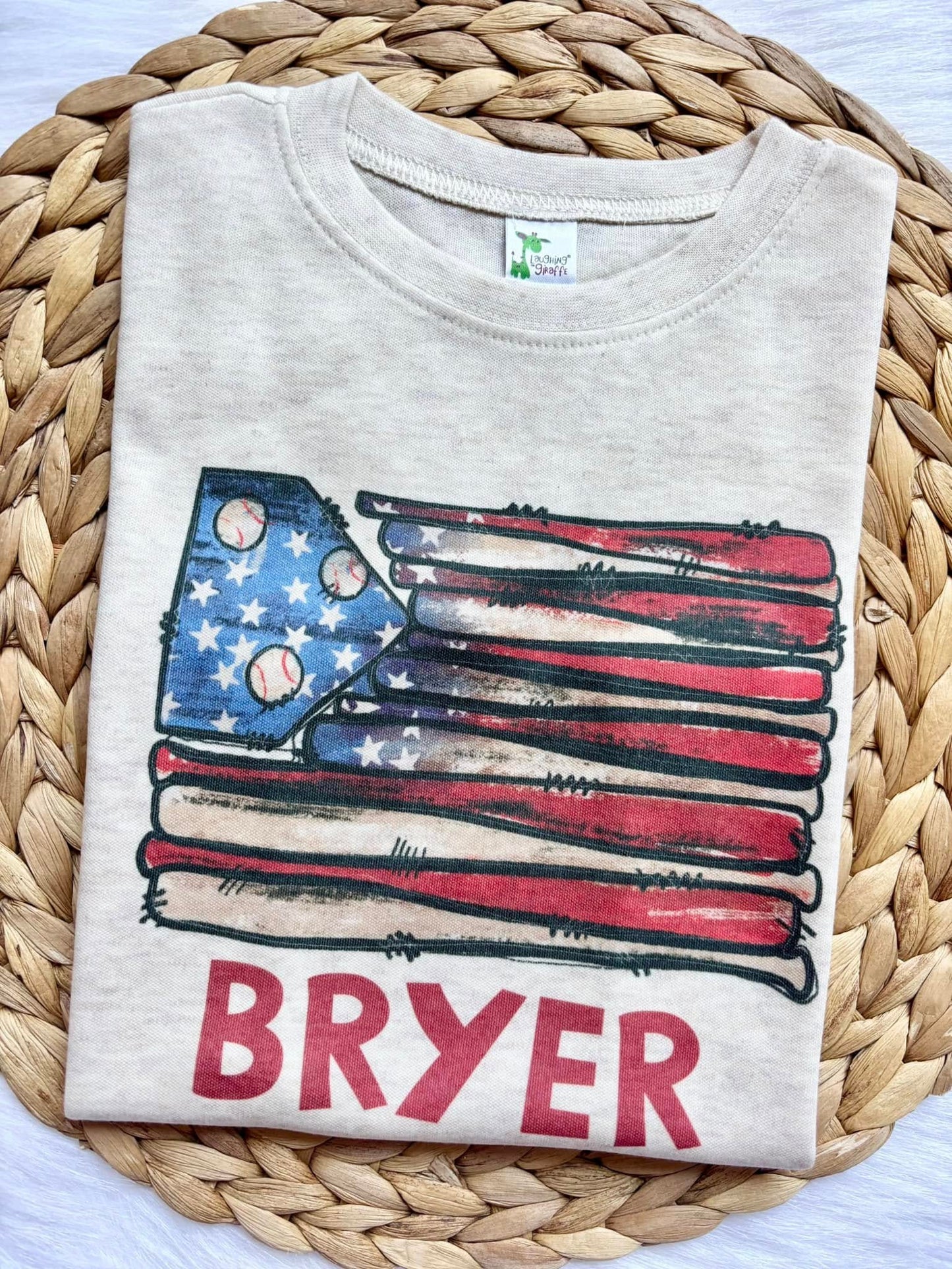Kids Personalized American Flag Baseball Tee