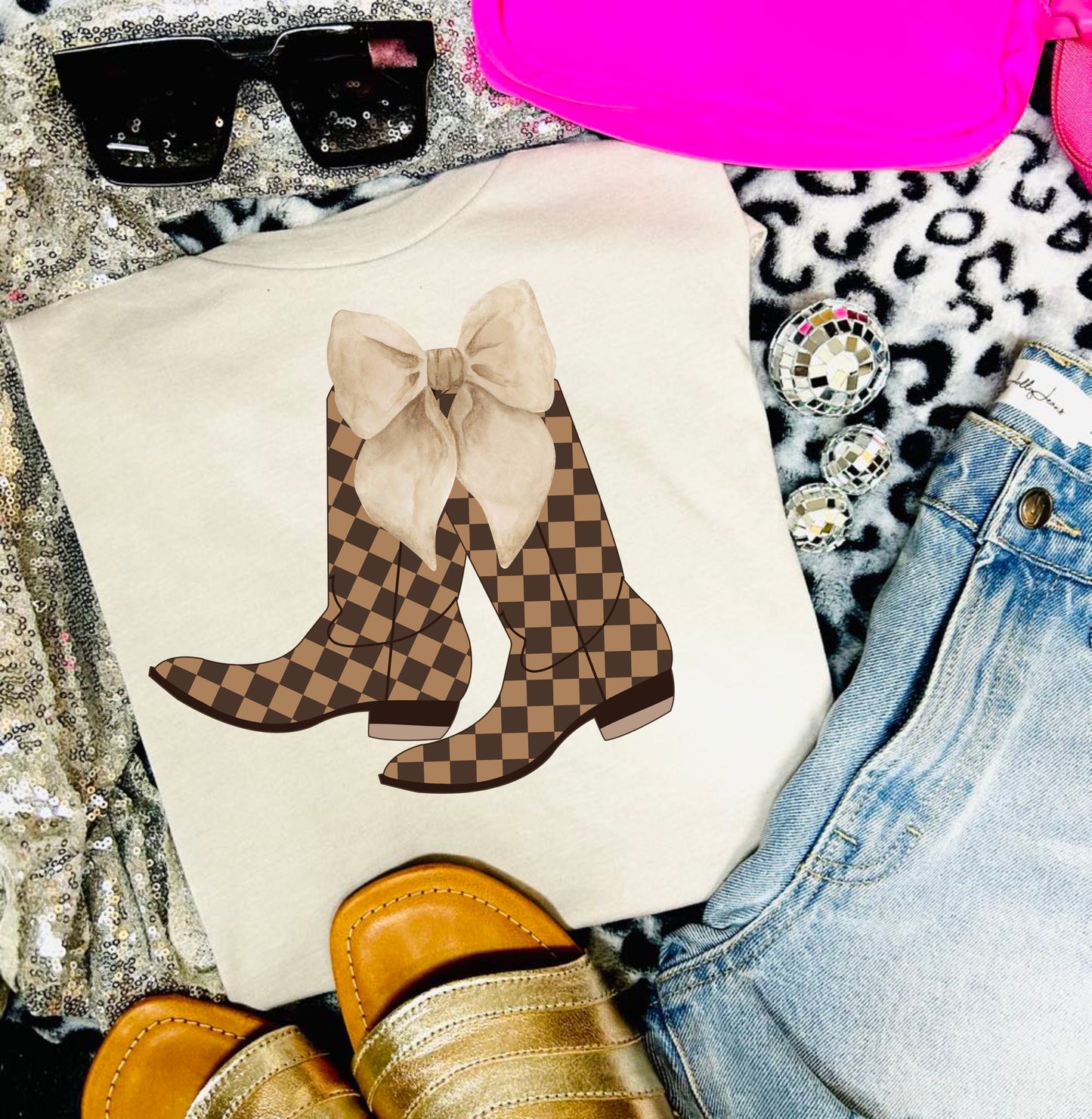 Checkered Boots & Bow Tee