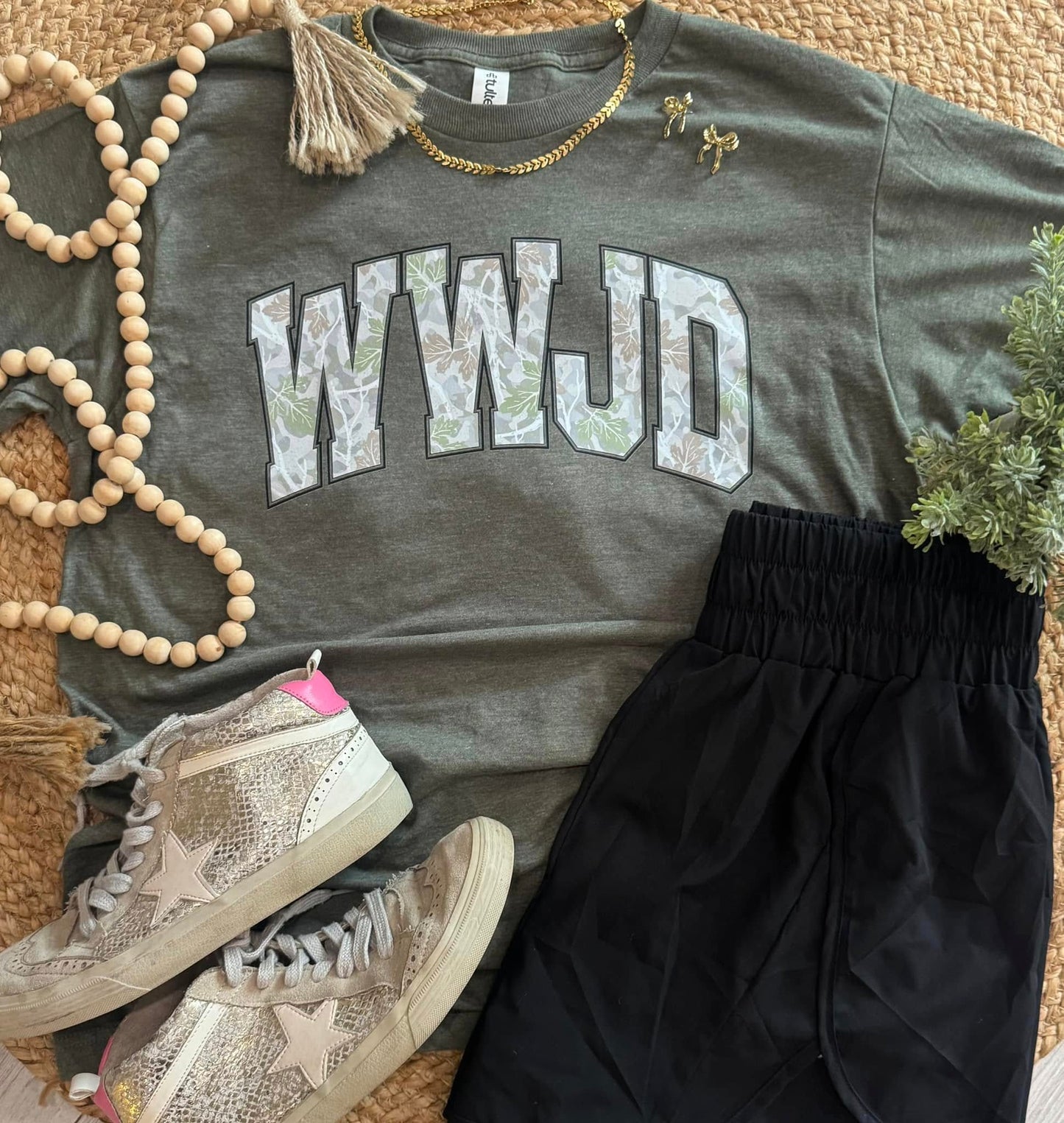 Women's Camo Print WWJD Tee