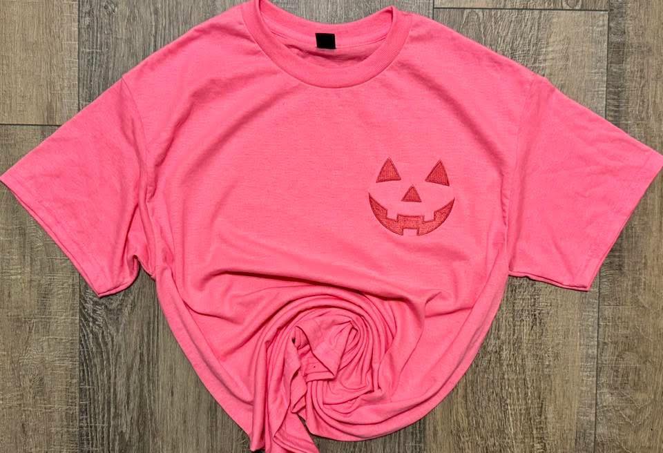 Embroidered Jack-O'-Lantern Pocket Tee- Youth&Adult