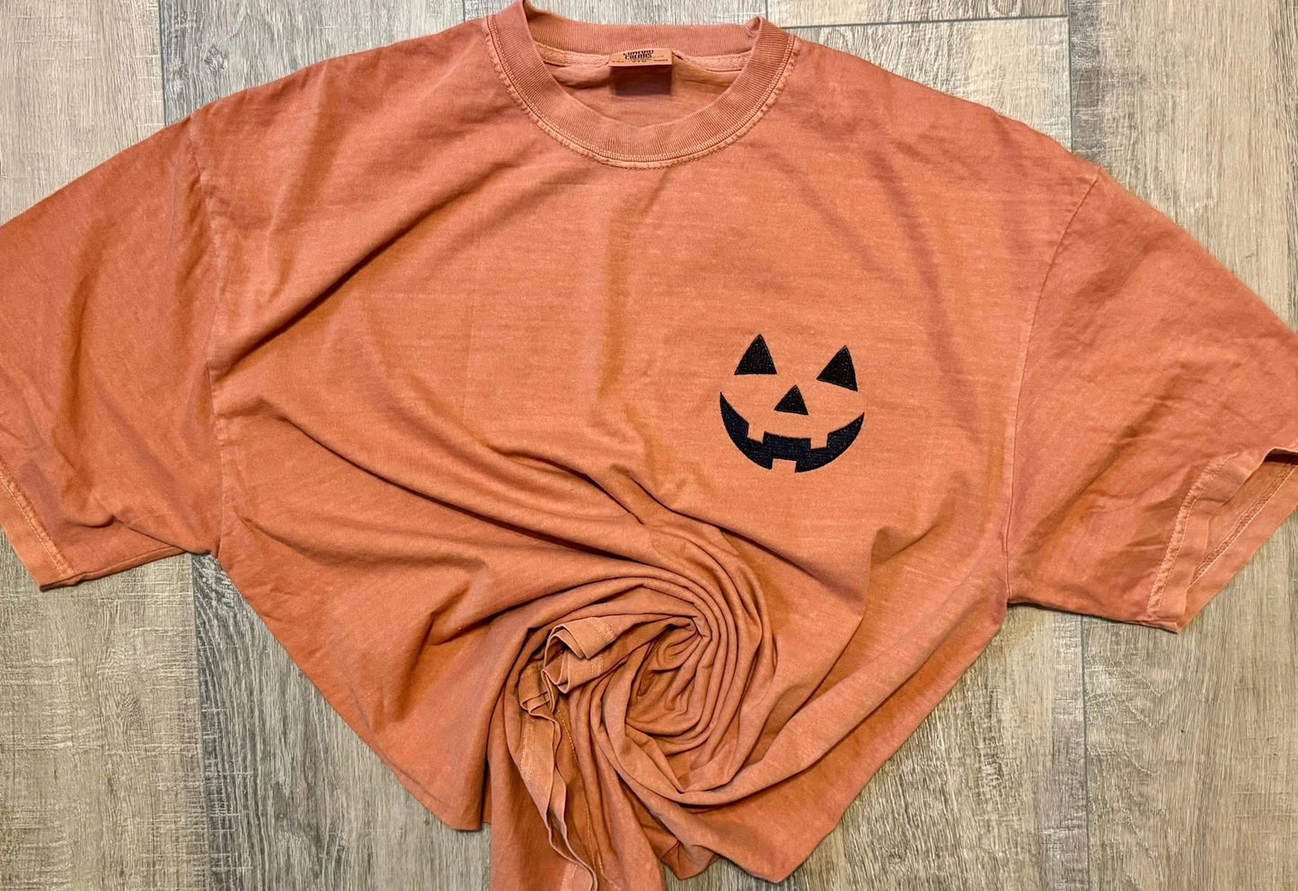 Embroidered Jack-O'-Lantern Pocket Tee- Youth&Adult