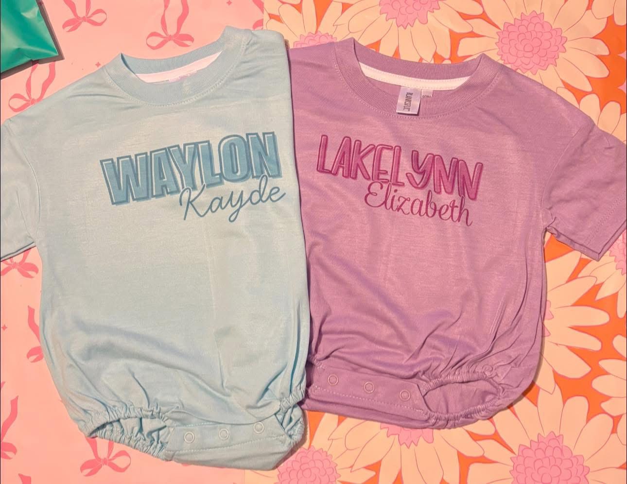 Custom. Name Bubble Rompers