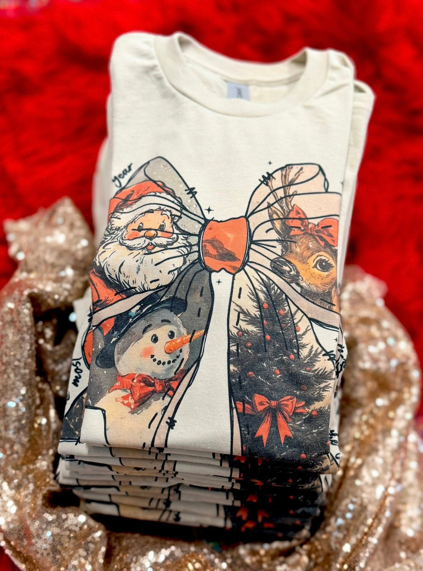 Wonderful Time Of Year Black Words With Bow Tan Tee