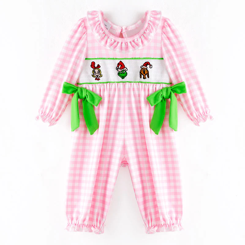 Girls Smocked Grinch Romper